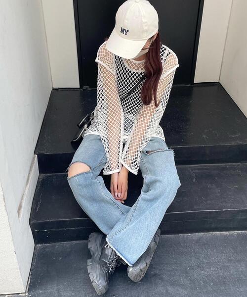 INGNI（イング）の「メッシュトップス（Tシャツ/カットソー・レディース・ブラック/オフホワイト/オレンジ/ブルー・M）」の9枚目の写真