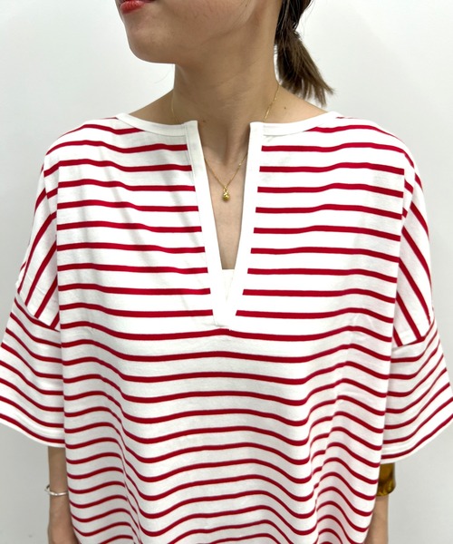 SHENERY（シーナリー）の「スキッパー2WAYボーダーカットソー（Tシャツ/カットソー・レディース・レッド/ブルー・FREE）」の18枚目の写真