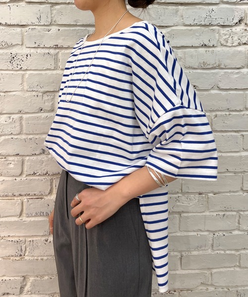 SHENERY（シーナリー）の「スキッパー2WAYボーダーカットソー（Tシャツ/カットソー・レディース・レッド/ブルー・FREE）」の5枚目の写真