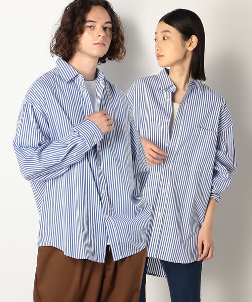 Purple&Yellow（パープルアンドイエロー）の「ストライプビッグシャツ（シャツ/ブラウス・メンズ・ブラウン/ブルー・LARGE/MEDIUM）」の2枚目の写真