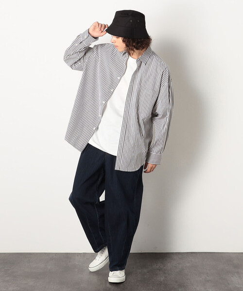 Purple&Yellow（パープルアンドイエロー）の「ストライプビッグシャツ（シャツ/ブラウス・メンズ・ブラウン/ブルー・LARGE/MEDIUM）」の6枚目の写真