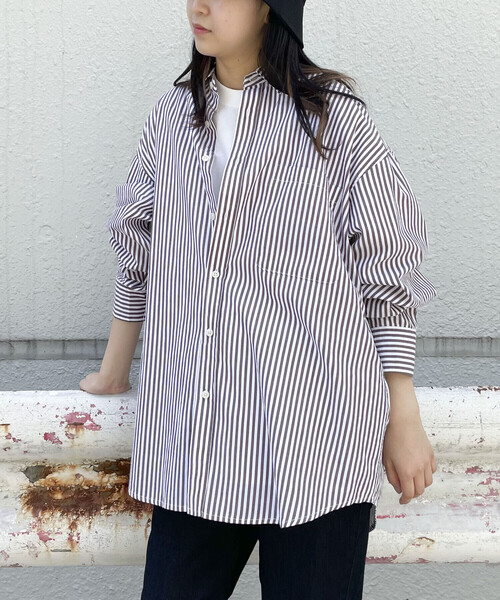 Purple&Yellow（パープルアンドイエロー）の「ストライプビッグシャツ（シャツ/ブラウス・メンズ・ブラウン/ブルー・LARGE/MEDIUM）」の21枚目の写真