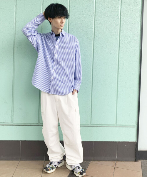 Purple&Yellow（パープルアンドイエロー）の「ストライプビッグシャツ（シャツ/ブラウス・メンズ・ブラウン/ブルー・LARGE/MEDIUM）」の19枚目の写真