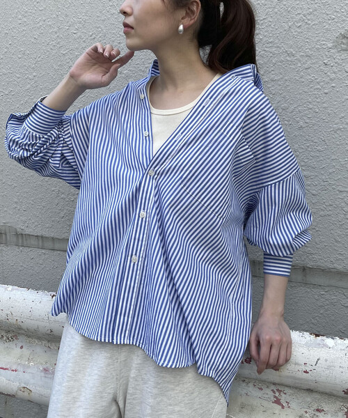 Purple&Yellow（パープルアンドイエロー）の「ストライプビッグシャツ（シャツ/ブラウス・メンズ・ブラウン/ブルー・LARGE/MEDIUM）」の14枚目の写真