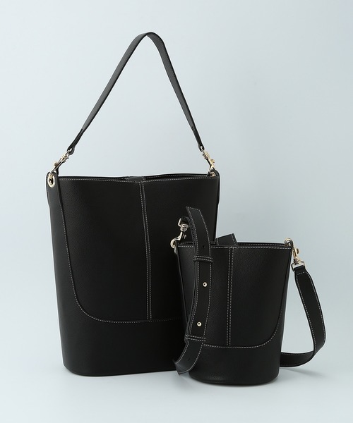 ROPE'（ロペ）の「ポーチ付き/2WAYセンターシームバケットミドルバッグ（ショルダーバッグ・レディース・ブラック/キャメル・FREE）」の18枚目の写真