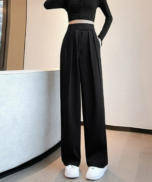 LAC-VERT（ラック・ヴェール）の「マジックテープハイウエストワイドパンツ（スラックス・レディース・ブラック/カーキ・M/L）」の7枚目の写真