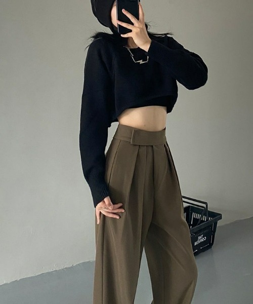 LAC-VERT（ラック・ヴェール）の「マジックテープハイウエストワイドパンツ（スラックス・レディース・ブラック/カーキ・M/L）」の12枚目の写真