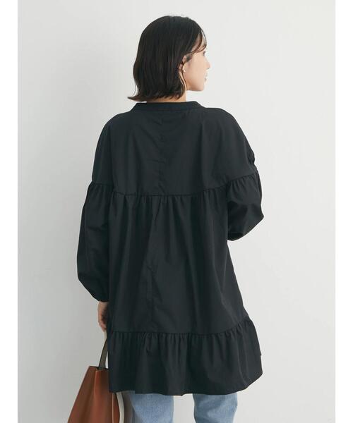 Green　Parks（グリーンパークス）の「前リボン切替ギャザーチュニック（シャツ/ブラウス・レディース・ブラック/オフホワイト・FREE）」の17枚目の写真