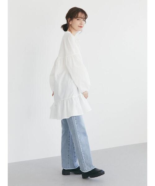 Green　Parks（グリーンパークス）の「前リボン切替ギャザーチュニック（シャツ/ブラウス・レディース・ブラック/オフホワイト・FREE）」の20枚目の写真