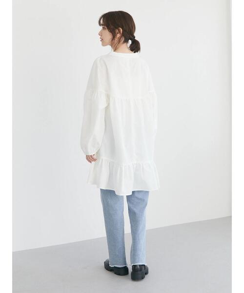 Green　Parks（グリーンパークス）の「前リボン切替ギャザーチュニック（シャツ/ブラウス・レディース・ブラック/オフホワイト・FREE）」の18枚目の写真