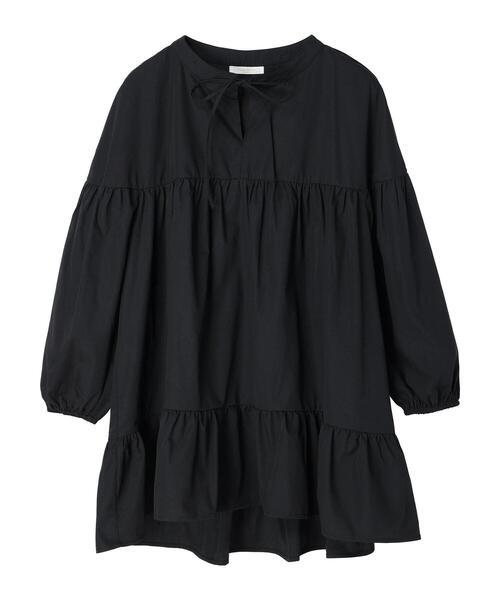 Green　Parks（グリーンパークス）の「前リボン切替ギャザーチュニック（シャツ/ブラウス・レディース・ブラック/オフホワイト・FREE）」の10枚目の写真