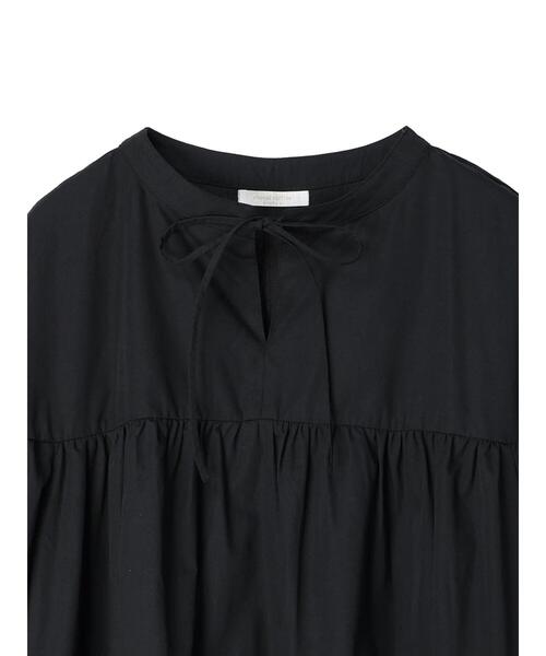 Green　Parks（グリーンパークス）の「前リボン切替ギャザーチュニック（シャツ/ブラウス・レディース・ブラック/オフホワイト・FREE）」の5枚目の写真