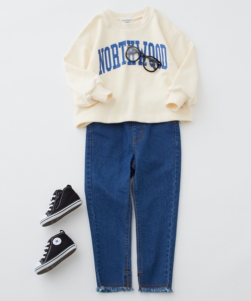 CIAOPANIC TYPY（チャオパニックティピー）の「【KIDS】裾スリットデニムフリンジレギパン（デニムパンツ・キッズ・ネイビー/ブラック・M/L/S/XXL/XL）」の3枚目の写真