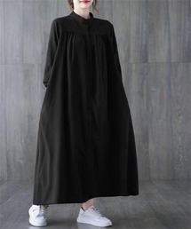 バンドカラーマキシ丈シャツワンピース