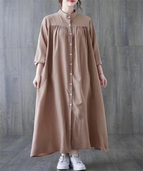 FREE STYLISTS（フリー スタイリスト）の「バンドカラーマキシ丈シャツワンピース（シャツワンピース・レディース・ブラック/グレー/ブラウン/ベージュ/ダークグリーン/ネイビー/ボルドー/ブルー・FREE）」の18枚目の写真