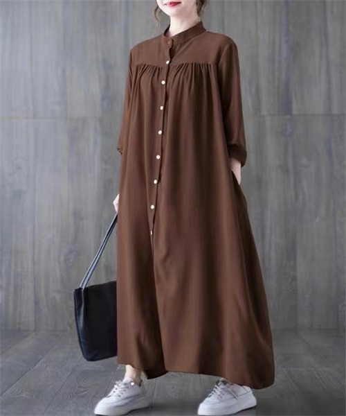 1er Arrondissement マキシ丈シャツワンピース シルク混３８ 1er Arrondissement（プルミエアロンディスモン）の「シアーシルク