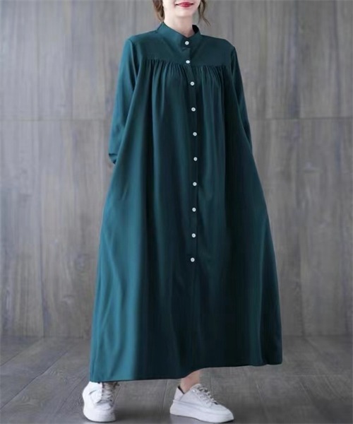 バンドカラーマキシ丈シャツワンピース（シャツワンピース）｜FREE