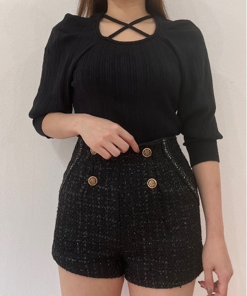 titty＆Co. PETIT（ティティアンドコープティ）の「【titty&Co.PETIT】ダブルボタンラメツイードショーパン（その他パンツ・レディース・ブラック・SMALL/MEDIUM）」の2枚目の写真