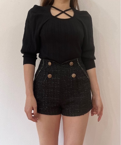 titty＆Co. PETIT（ティティアンドコープティ）の「【titty&Co.PETIT】ダブルボタンラメツイードショーパン（その他パンツ・レディース・ブラック・SMALL/MEDIUM）」の5枚目の写真