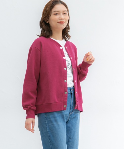 Honeys(ハニーズ)の「ドット釦クルーカーデ(カーディガン/ボレロ・レディース・アイボリー/ブルー/ピンク/ライム/イエロー/ブラック/スミクロ/オートミール/杢グレー・LL/L/M)」の9枚目の写真