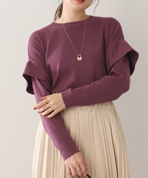 DRESKIP（ドレスキップ）の「◆ショルダーフリルニットプルオーバー（ニット/セーター・レディース・グリーン/サンドベージュ/ピンク系/ブラック・02/03）」の4枚目の写真