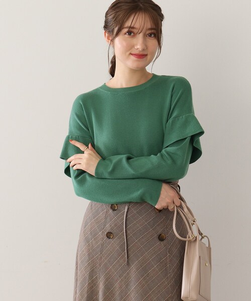 DRESKIP（ドレスキップ）の「◆ショルダーフリルニットプルオーバー（ニット/セーター・レディース・グリーン/サンドベージュ/ピンク系/ブラック・02/03）」の5枚目の写真