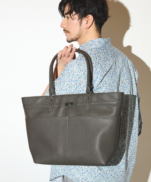 UNION STATION（ユニオンステーション）の「サフィアーノレザートートバッグ（トートバッグ・メンズ・チャコールグレー/ブラック・FREE）」の2枚目の写真