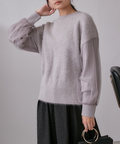 Lui's(ルイス)の「FOXEY 袖チュール重ねニットプルオーバー(ニット/セーター・レディース・ブラック/グレー/ピンク・FREE)」の20枚目の写真
