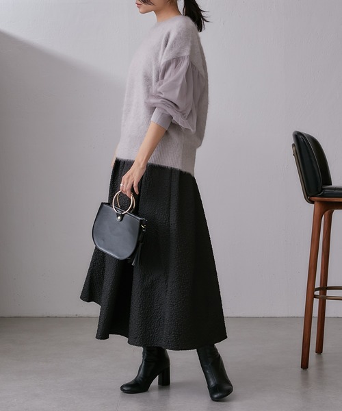 Lui's(ルイス)の「FOXEY 袖チュール重ねニットプルオーバー(ニット/セーター・レディース・ブラック/グレー/ピンク・FREE)」の11枚目の写真