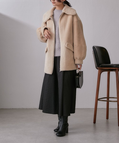 Lui's(ルイス)の「FOXEY 袖チュール重ねニットプルオーバー(ニット/セーター・レディース・ブラック/グレー/ピンク・FREE)」の6枚目の写真