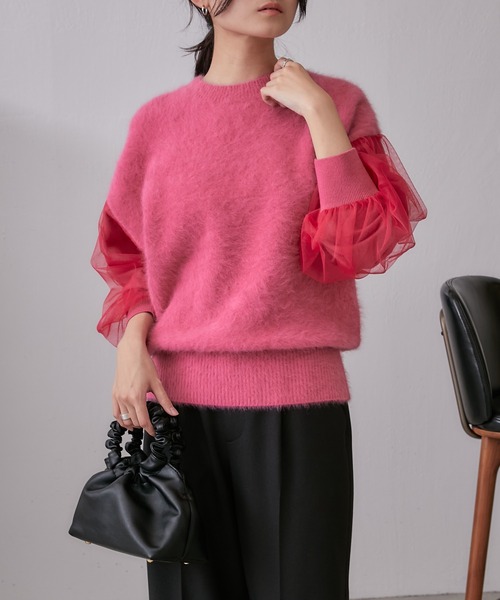 Lui's(ルイス)の「FOXEY 袖チュール重ねニットプルオーバー(ニット/セーター・レディース・ブラック/グレー/ピンク・FREE)」の21枚目の写真