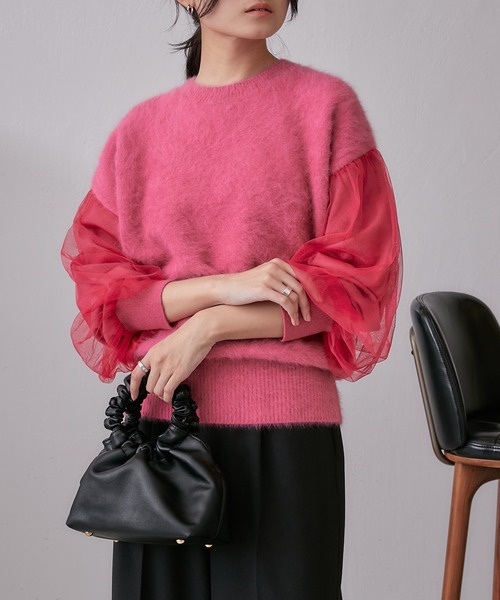 Lui's(ルイス)の「FOXEY 袖チュール重ねニットプルオーバー(ニット/セーター・レディース・ブラック/グレー/ピンク・FREE)」の9枚目の写真