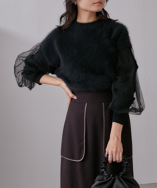 Lui's(ルイス)の「FOXEY 袖チュール重ねニットプルオーバー(ニット/セーター・レディース・ブラック/グレー/ピンク・FREE)」の19枚目の写真