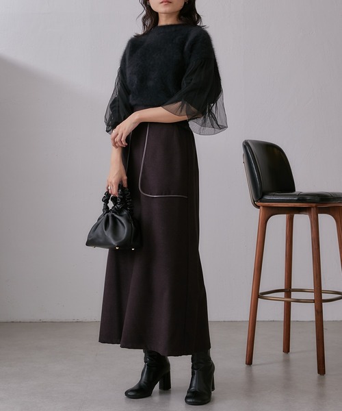 Lui's(ルイス)の「FOXEY 袖チュール重ねニットプルオーバー(ニット/セーター・レディース・ブラック/グレー/ピンク・FREE)」の7枚目の写真