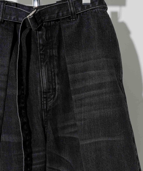 美品メゾンスペシャル　ベルト付きハイウエストタックワイドデニム　ユニセックス Waist Tuck Wide Denim Pants
