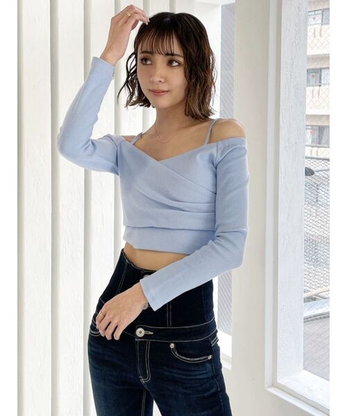 GYDA（ジェイダ）の「カシュクールオフショルショートトップス（Tシャツ/カットソー・レディース・ブラック/ライトブルー/オフホワイト・FREE）」の10枚目の写真