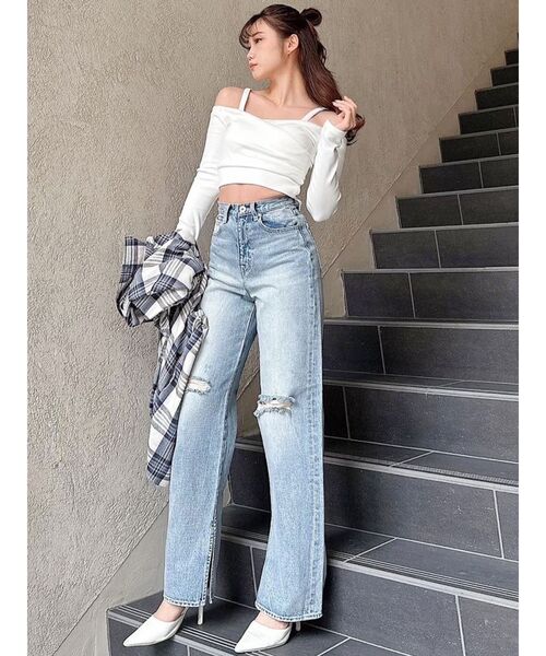 ラスト1点！GYDA カシュクールデザインオフショルトップス オフホワイト カシュクールデザインオフショルトップス[品番：MKSW0059743