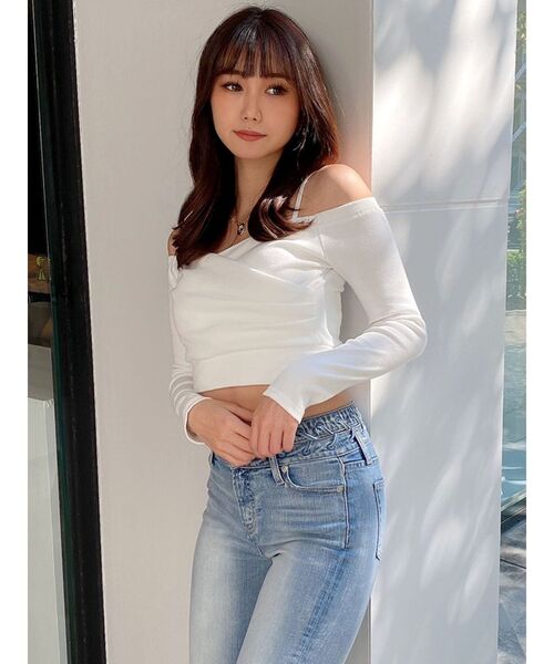 ラスト1点！GYDA カシュクールデザインオフショルトップス オフホワイト カシュクールデザインオフショルTOPS[品番：MKSW0040712]｜GYDA