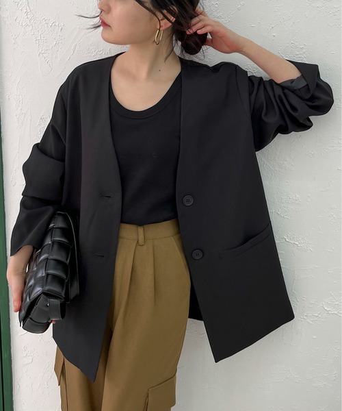 カラーレスシングルジャケット（ノーカラージャケット）｜feepur