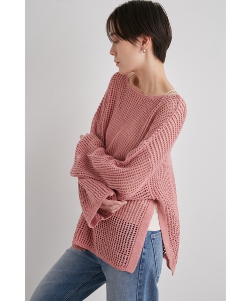 emmi(エミ)の「【emmi atelier】メッシュニットプルオーバー(ニット/セーター・レディース・アイボリー/ブラック/ピンク・FREE)」の5枚目の写真