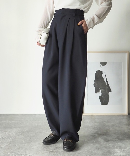 Riberry(リベリー)の「タックワイドスラックスパンツ(スラックス・レディース・ブラック/アイボリー/ベージュ/ネイビー・MEDIUM)」の20枚目の写真