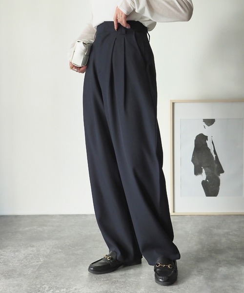 Riberry(リベリー)の「タックワイドスラックスパンツ(スラックス・レディース・ブラック/アイボリー/ベージュ/ネイビー・MEDIUM)」の19枚目の写真