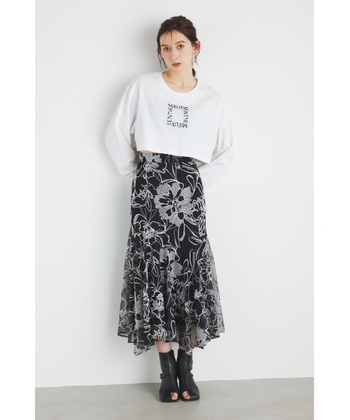 rienda(リエンダ)の「スクエアロゴクロップドロングTシャツ 春服(Tシャツ/カットソー・レディース・ライトイエロー/ブラック/ライトパープル/ホワイト・FREE)」の7枚目の写真