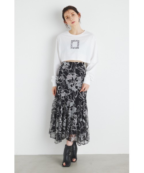 rienda(リエンダ)の「スクエアロゴクロップドロングTシャツ 春服(Tシャツ/カットソー・レディース・ライトイエロー/ブラック/ライトパープル/ホワイト・FREE)」の8枚目の写真