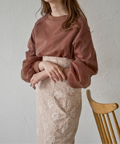 Ambre Ciel（アンブルシエル）の「シアーシフォンロンＴ／【WEB/EC限定商品】（Tシャツ/カットソー・レディース・オフホワイト/ダークブラウン・FREE）」の2枚目の写真