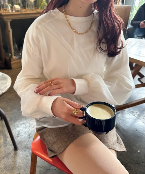 Ambre Ciel（アンブルシエル）の「シアーシフォンロンＴ／【WEB/EC限定商品】（Tシャツ/カットソー・レディース・オフホワイト/ダークブラウン・FREE）」の3枚目の写真