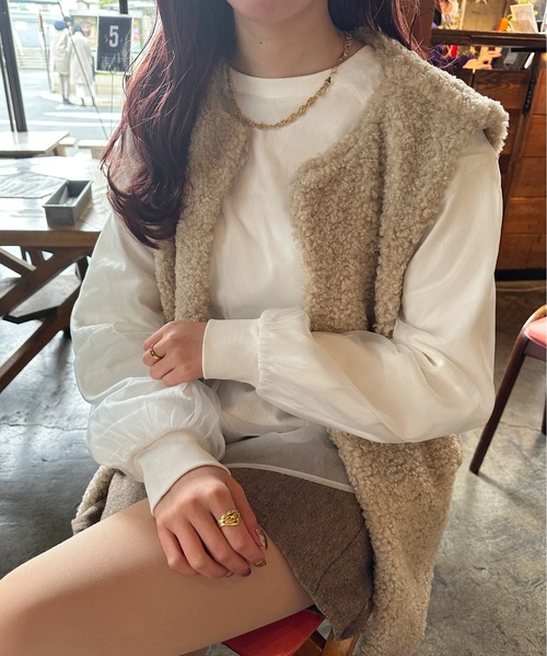 Ambre Ciel（アンブルシエル）の「シアーシフォンロンＴ／【WEB/EC限定商品】（Tシャツ/カットソー・レディース・オフホワイト/ダークブラウン・FREE）」の4枚目の写真