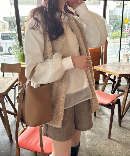 Ambre Ciel（アンブルシエル）の「シアーシフォンロンＴ／【WEB/EC限定商品】（Tシャツ/カットソー・レディース・オフホワイト/ダークブラウン・FREE）」の5枚目の写真