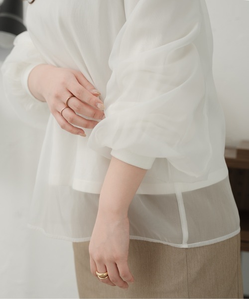 Ambre Ciel（アンブルシエル）の「シアーシフォンロンＴ／【WEB/EC限定商品】（Tシャツ/カットソー・レディース・オフホワイト/ダークブラウン・FREE）」の9枚目の写真