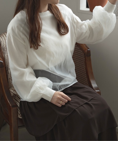 Ambre Ciel（アンブルシエル）の「シアーシフォンロンＴ／【WEB/EC限定商品】（Tシャツ/カットソー・レディース・オフホワイト/ダークブラウン・FREE）」の7枚目の写真